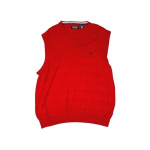 Chaps Red V-Neck Sleeveless Sweater‎ Vest Mens XXL Striped Classic Casual